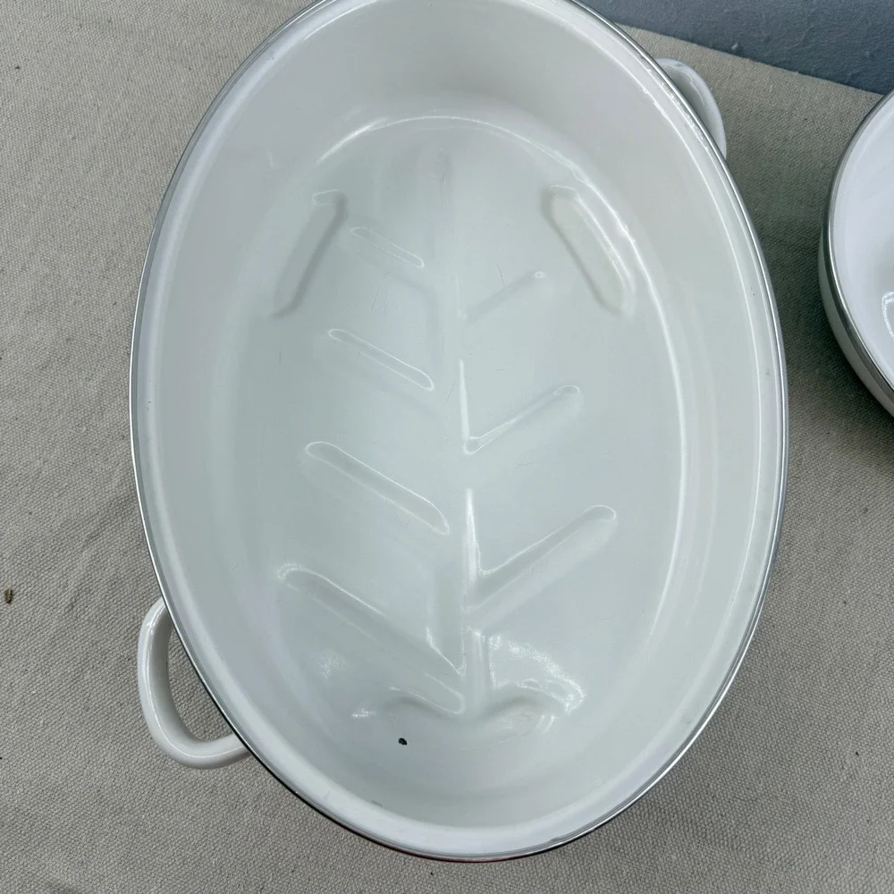 Vintage Floral Enamelware Roaster Pan‎ Tulip Cottagecore Farmhouse White 11